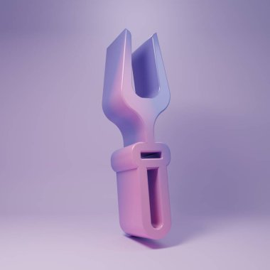 Mor Barbekü Çatalı simgesi mor arkaplanda izole edilmiş. Mangal çatalı tabelası. Barbekü ve ızgara aleti. Minimalizm kavramı. 3 Boyutlu resimleme.