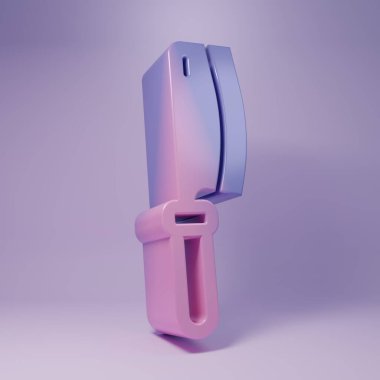 Purple Meat chopper icon isolated on purple background. Kitchen knife for meat. Butcher knife. Minimalism concept. 3D render illustration.