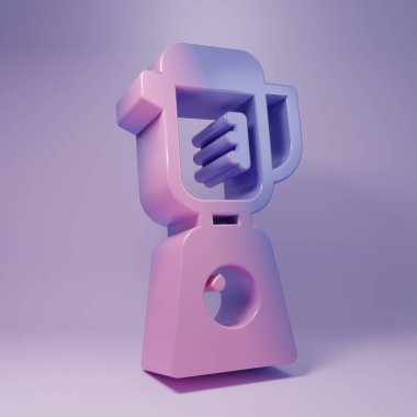 Purple Blender icon isolated on purple background. Kitchen electric stationary blender with bowl. Cooking smoothies, cocktail or juice. Minimalism concept. 3D render illustration.