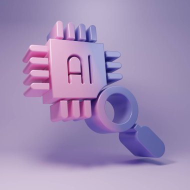 Purple Computer processor with microcircuits CPU icon isolated on purple background. Chip or cpu with circuit board. Micro processor. Minimalism concept. 3D render illustration.