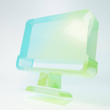 Frosted glass Computer monitor screen icon isolated on white background. Electronic device. Front view. Minimalism concept. 3D render illustration.
