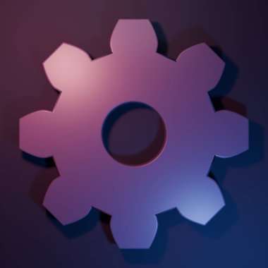 Purple Gear icon isolated on purple-blue background. Cogwheel gear settings sign. Cog symbol. Minimalism concept. 3D render illustration.