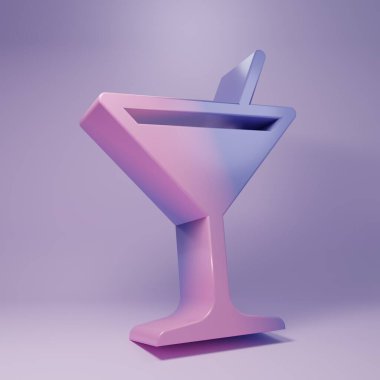 Purple Martini glass icon isolated on purple background. Cocktail icon. Wine glass icon. Minimalism concept. 3D render illustration.