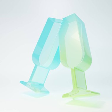 Frosted glass Glasses of champagne icon isolated on white background. Minimalism concept. 3D render illustration.