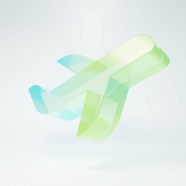 Frosted glass Plane icon isolated on white background. Flying airplane icon. Airliner sign. Minimalism concept. 3D render illustration.
