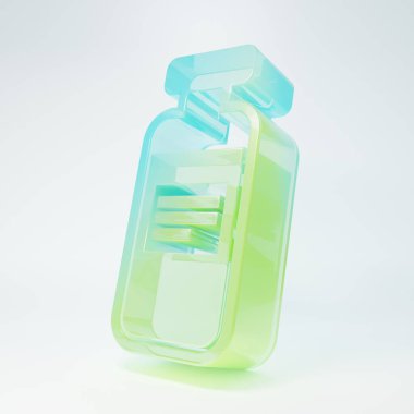 Frosted glass Medical vial, ampoule, bottle icon isolated on white background. Vaccination, injection, vaccine healthcare concept. Minimalism concept. 3D render illustration.