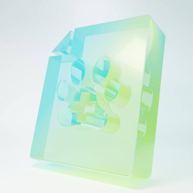 Frosted glass Medical certificate for travel with dog or cat icon isolated on white background. Document for pet. Dog or cat paw print. Minimalism concept. 3D render illustration.