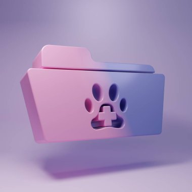 Purple Medical veterinary record folder icon isolated on purple background. Dog or cat paw print. Document for pet. Patient file icon. Minimalism concept. 3D render illustration.