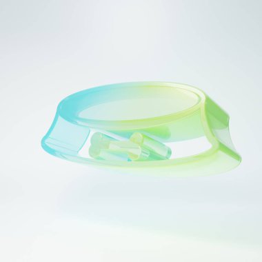 Frosted glass Pet food bowl for cat or dog icon isolated on white background. Dog bone sign. Minimalism concept. 3D render illustration.