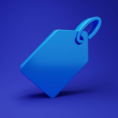 Mavi Boş etiket etiketi etiketi simgesi mavi arkaplanda izole edildi. Boş alışveriş indirimi etiketi. Şablon indirimli afiş. Minimalizm kavramı. 3 Boyutlu resimleme.