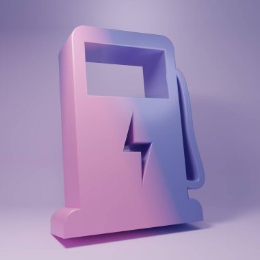 Purple Electric car charging station icon isolated on purple background. Eco electric fuel pump sign. Minimalism concept. 3D render illustration.