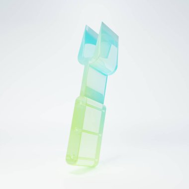 Frosted glass Barbecue fork icon isolated on white background. BBQ fork sign. Barbecue and grill tool. Minimalism concept. 3D render illustration.