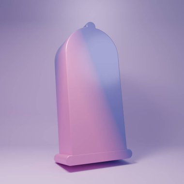 Purple Condom safe sex icon isolated on purple background. Safe love symbol. Contraceptive method for male. Minimalism concept. 3D render illustration.