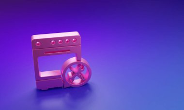 Pink Oven with screwdriver and wrench icon isolated on purple-blue background. Adjusting, service, setting, maintenance, repair, fixing. Minimalism concept. 3D render illustration.