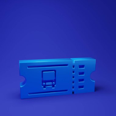 Blue Bus ticket icon isolated on blue background. Public transport ticket. Minimalism concept. 3D render illustration.