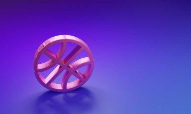 Mor-mavi arka planda izole edilmiş pembe basketbol topu ikonu. Spor sembolü. Minimalizm kavramı. 3 Boyutlu resimleme.