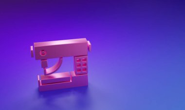 Pink Sewing machine icon isolated on purple-blue background. Minimalism concept. 3D render illustration.