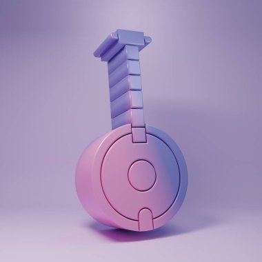 Mor Banjo simgesi mor arkaplanda izole edilmiş. Müzik aleti. Minimalizm kavramı. 3 Boyutlu resimleme.