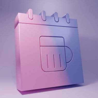 Purple Saint Patricks day with calendar icon isolated on purple background. Four leaf clover symbol. Date 17 March. Minimalism concept. 3D render illustration.