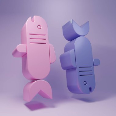 Purple Pisces zodiac sign icon isolated on purple background. Astrological horoscope collection. Minimalism concept. 3D render illustration.