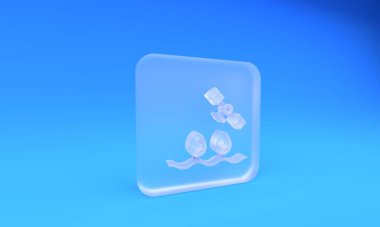 Frosted glass Smart farm with drone control and tree icon isolated on blue background. Innovation technology for agricultural company. Square frosted glass button. 3D render illustration.