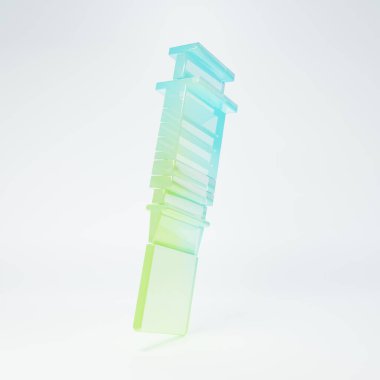 Frosted glass Syringe icon isolated on white background. Syringe for vaccine, vaccination, injection, flu shot. Medical equipment. Minimalism concept. 3D render illustration.