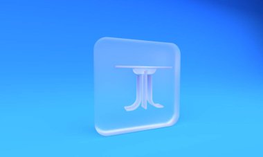Frosted glass Round table icon isolated on blue background. Square frosted glass button. 3D render illustration.