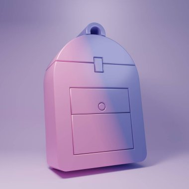 Purple Backpack icon isolated on purple background. Minimalism concept. 3D render illustration.