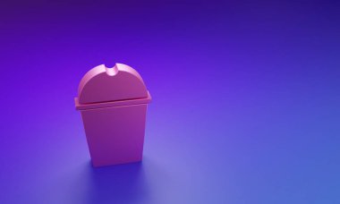 Pink Paper glass and water icon isolated on purple-blue background. Soda drink glass. Fresh cold beverage symbol. Minimalism concept. 3D render illustration.
