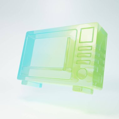 Frosted glass Microwave oven icon isolated on white background. Home appliances icon. Minimalism concept. 3D render illustration.