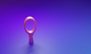 Mor-mavi arka planda izole edilmiş Pembe El ayna simgesi. Minimalizm kavramı. 3 Boyutlu resimleme.