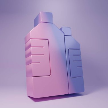 Purple Plastic bottles for laundry detergent, bleach, dishwashing liquid or another cleaning agent icon isolated on purple background. Minimalism concept. 3D render illustration.