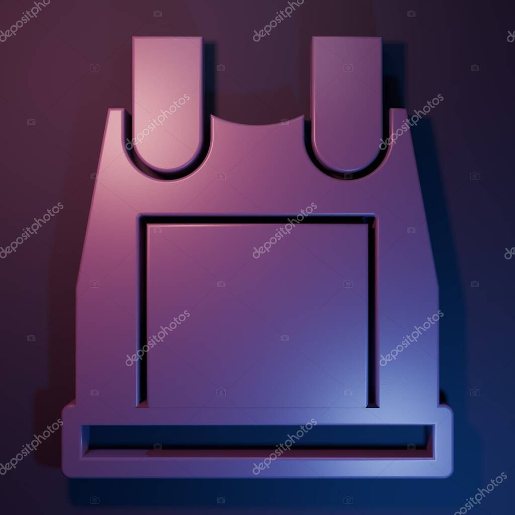 Purple Bulletproof vest for protection from bullets icon isolated on purple-blue background. Body armor sign. Military clothing. Minimalism concept. 3D render illustration.