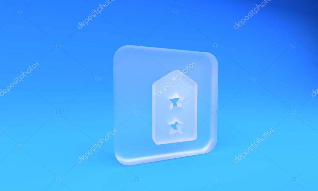 Frosted glass Military rank icon isolated on blue background. Military badge sign. Square frosted glass button. 3D render illustration.