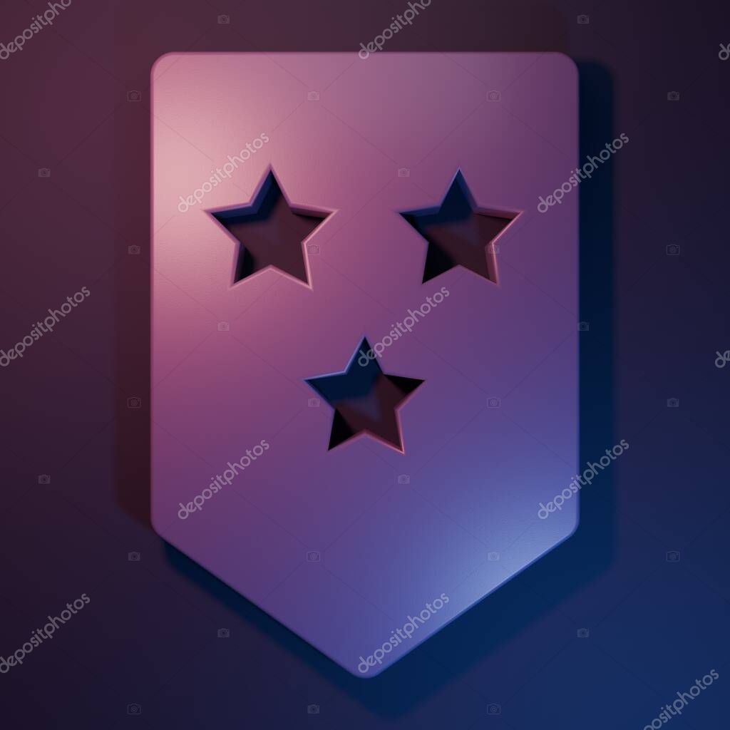 Purple Chevron icon isolated on purple-blue background. Military badge sign. Minimalism concept. 3D render illustration.