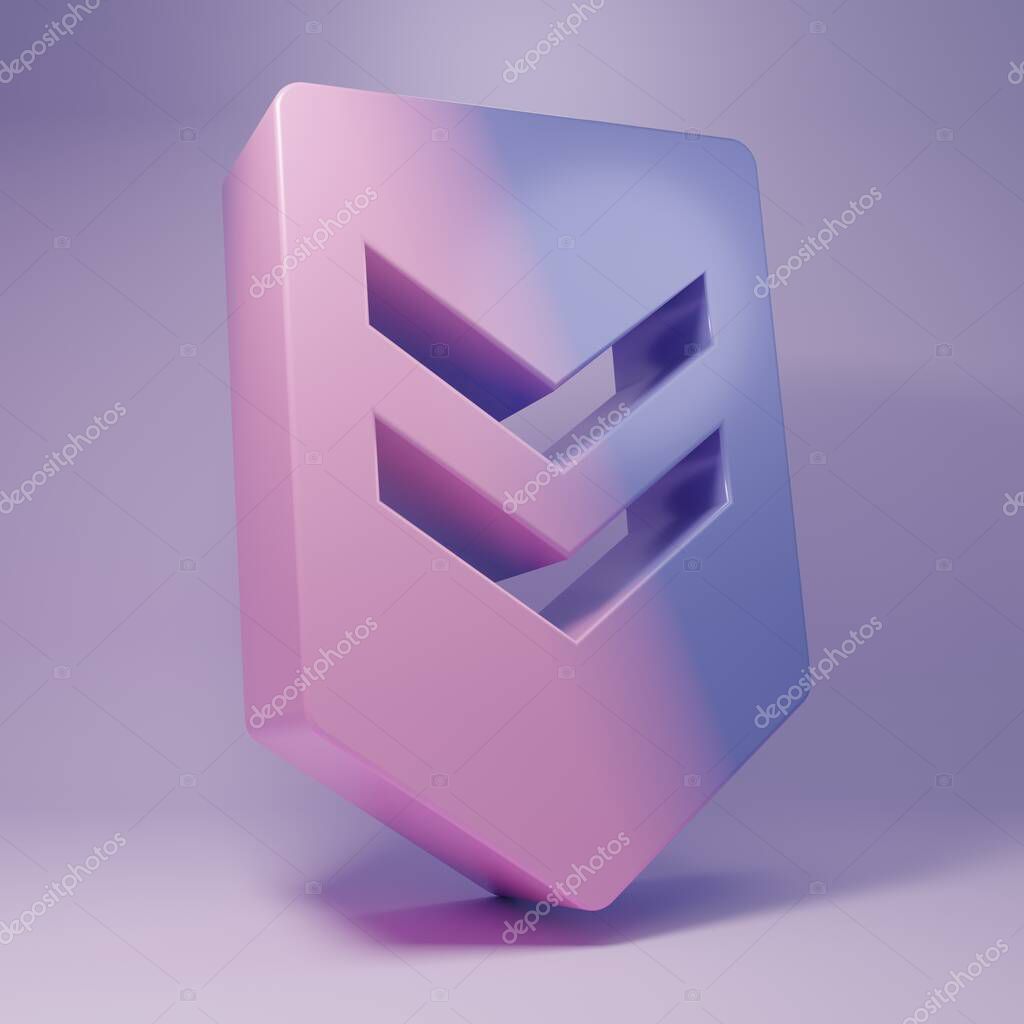 Purple Chevron icon isolated on purple background. Military badge sign. Minimalism concept. 3D render illustration.