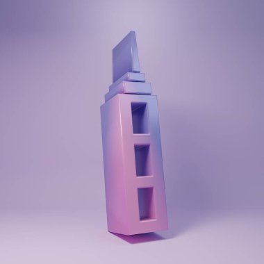 Purple Skyscraper icon isolated on purple background. Metropolis architecture panoramic landscape. Minimalism concept. 3D render illustration.