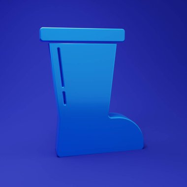 Mavi su geçirmez lastik bot ikonu mavi arkaplanda izole edilmiş. Yağmurlu hava, balıkçılık, bahçe işleri için çizme. Minimalizm kavramı. 3 Boyutlu resimleme.