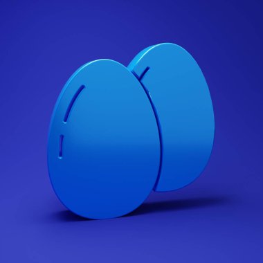 Mavi tavuk yumurta ikonu mavi arkaplanda izole edilmiş. Minimalizm kavramı. 3 Boyutlu resimleme.