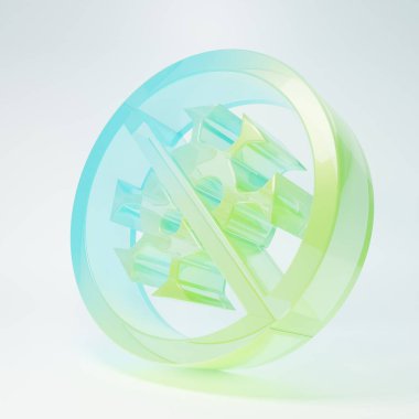 Frosted glass Stop virus icon isolated on white background. Corona virus 2019-nCoV. Bacteria and germs, cell cancer, microbe, fungi. Minimalism concept. 3D render illustration.