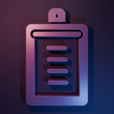 Mor-mavi arkaplandaki kontrol listesi simgesine sahip mor pano. Kontrol listesi sembolü. Anket anketi ya da anket geri bildirim formu. Minimalizm kavramı. 3 Boyutlu resimleme.