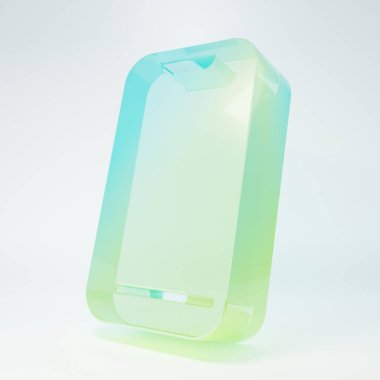 Frosted glass Smartphone, mobile phone icon isolated on white background. Minimalism concept. 3D render illustration.