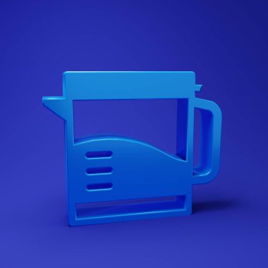 Mavi Elektrik Kettle simgesi mavi arkaplanda izole edildi. Çaydanlık ikonu. Minimalizm kavramı. 3 Boyutlu resimleme.