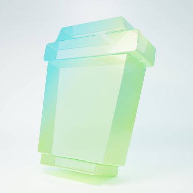 Frosted glass Coffee cup to go icon isolated on white background. Minimalism concept. 3D render illustration.