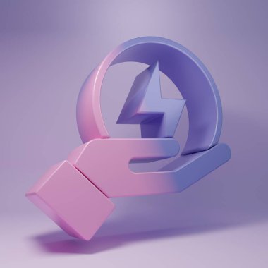 Purple Lightning bolt icon isolated on purple background. Flash sign. Charge flash icon. Thunder bolt. Lighting strike. Minimalism concept. 3D render illustration.