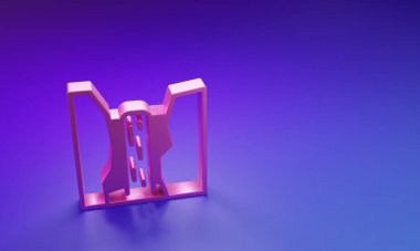 Mor-mavi arkaplanda izole edilmiş pembe Algar şelalesi ikonu. Alicante Bölgesi. İspanya. Minimalizm kavramı. 3 Boyutlu resimleme.