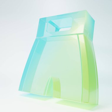 Beyaz arka planda izole edilmiş buzlu cam boks kısa simgesi. Minimalizm kavramı. 3 Boyutlu resimleme.