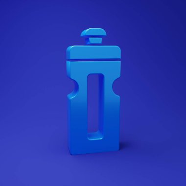 Blue Fitness shaker icon isolated on blue background. Sports shaker bottle with lid for water and protein cocktails. Minimalism concept. 3D render illustration.