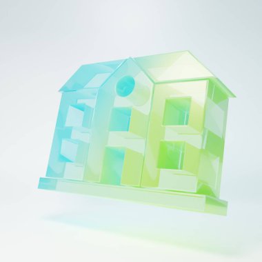 Frosted glass House icon isolated on white background. Home symbol. Minimalism concept. 3D render illustration.
