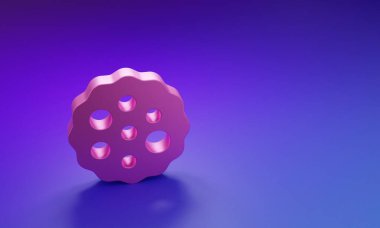 Pink Cookie or biscuit with chocolate icon isolated on purple-blue background. Minimalism concept. 3D render illustration.